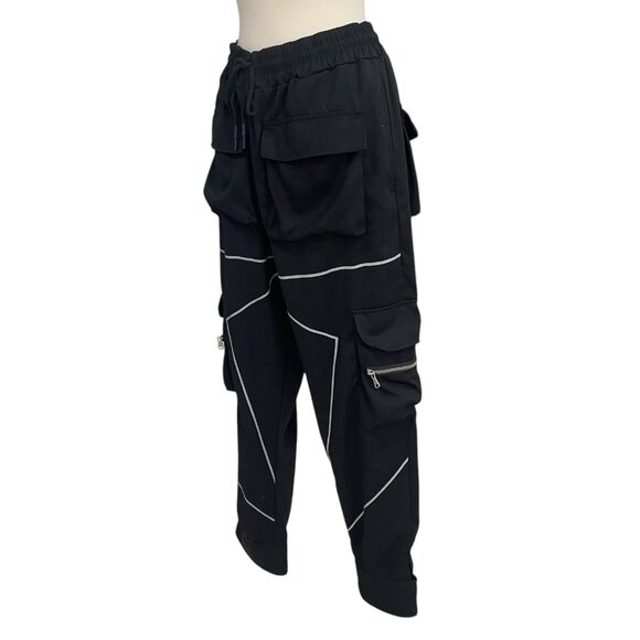 Ebossy Black Cargo Joggers Reflective Details Athleisure Urban Casual Gorpcore - Picture 9 of 13